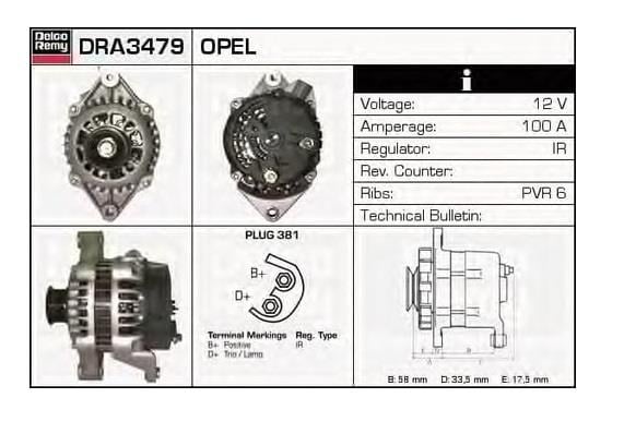 DELCO 12V ALTERNATÖR DİNAMO 100 A (L) OPEL ASTRA/COMBO/CORSA/TIGRA/VECTRA