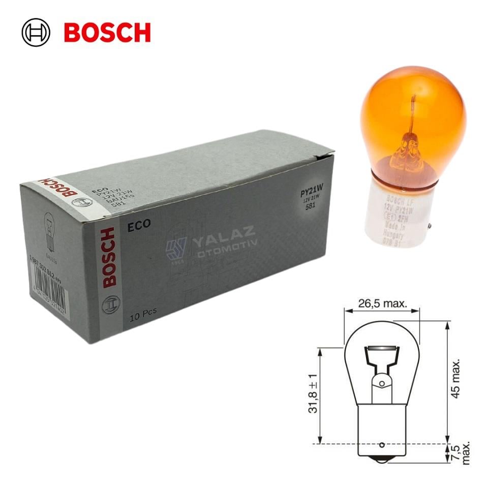 BOSCH 12V 93 AMPUL 21W SARI (YAKIN TIRNAK) (10 ADET)
