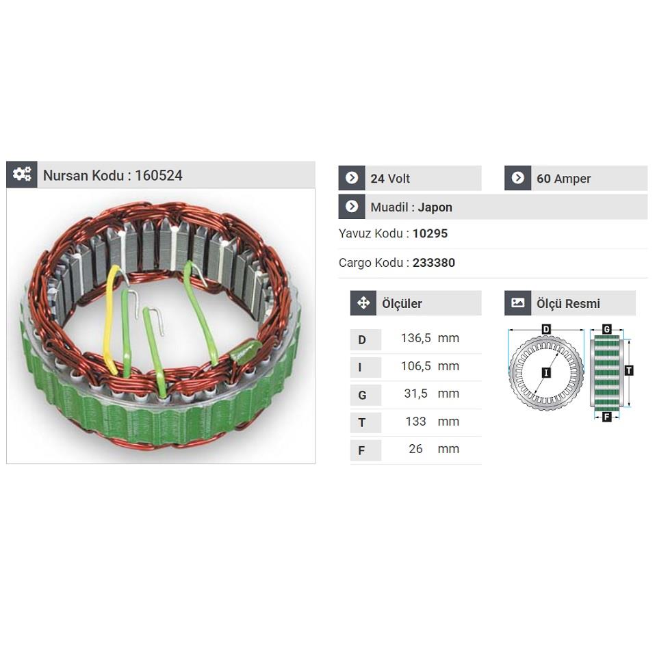 24V ALTERNATÖR STATÖR MITSUBISHI TİPİ 60 A FORD CARGO