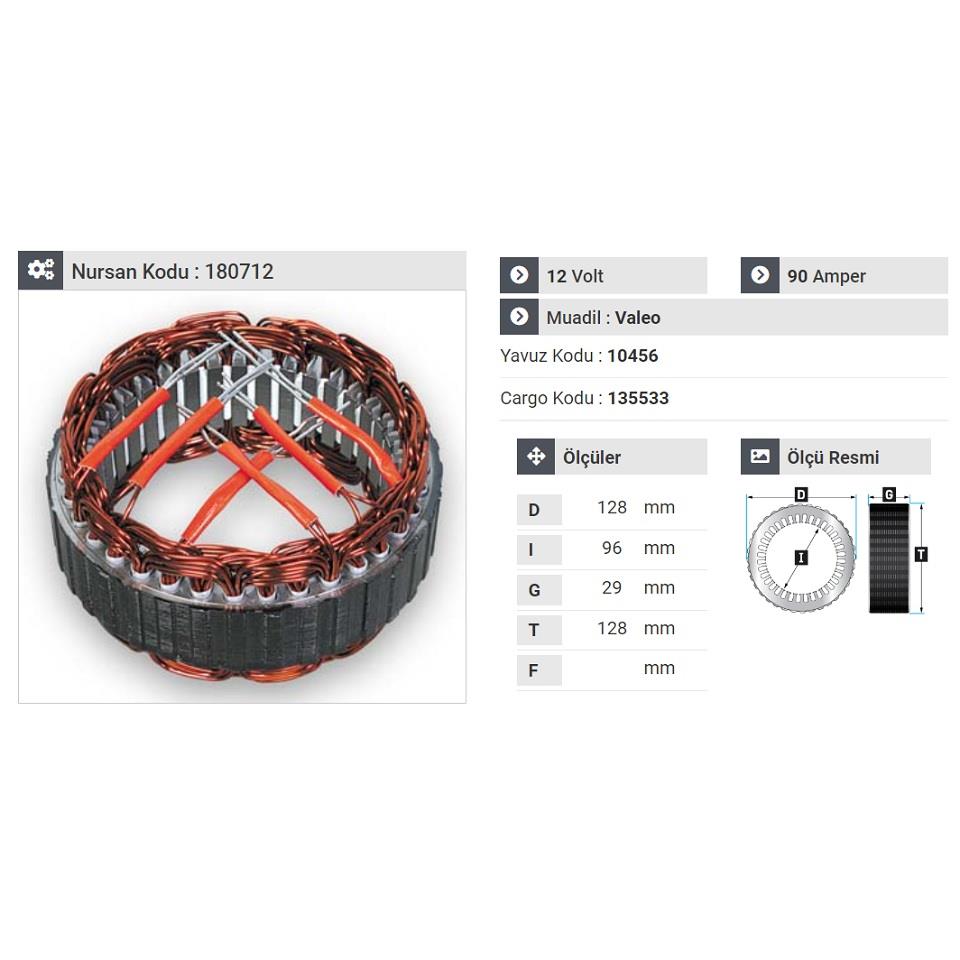 12V ALTERNATÖR STATÖR VALEO TİPİ 90 A (6 UÇLU)