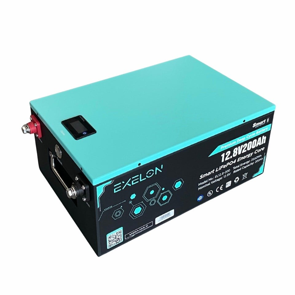 EXELON 12V 200 AH LITHIUM DEEP CYCLE AKÜ (SMART LIFePO4 BATTERY) 2560Wh (460*290*221) (21 KG)