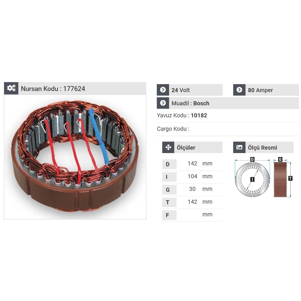 24V ALTERNATÖR STATÖR BOSCH TİPİ 80 A (4 UÇLU)