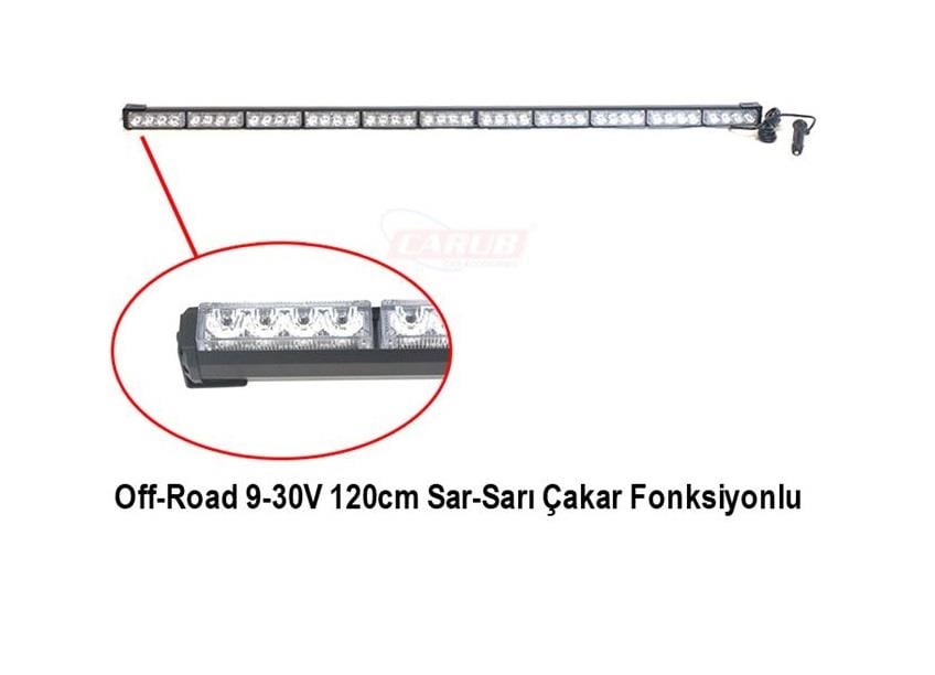 9V-30V LED BAR OFF-ROAD SARI ÇAKARLI (ÇAKAR TEPE LAMBA) FONKSİYONLU (120 CM)