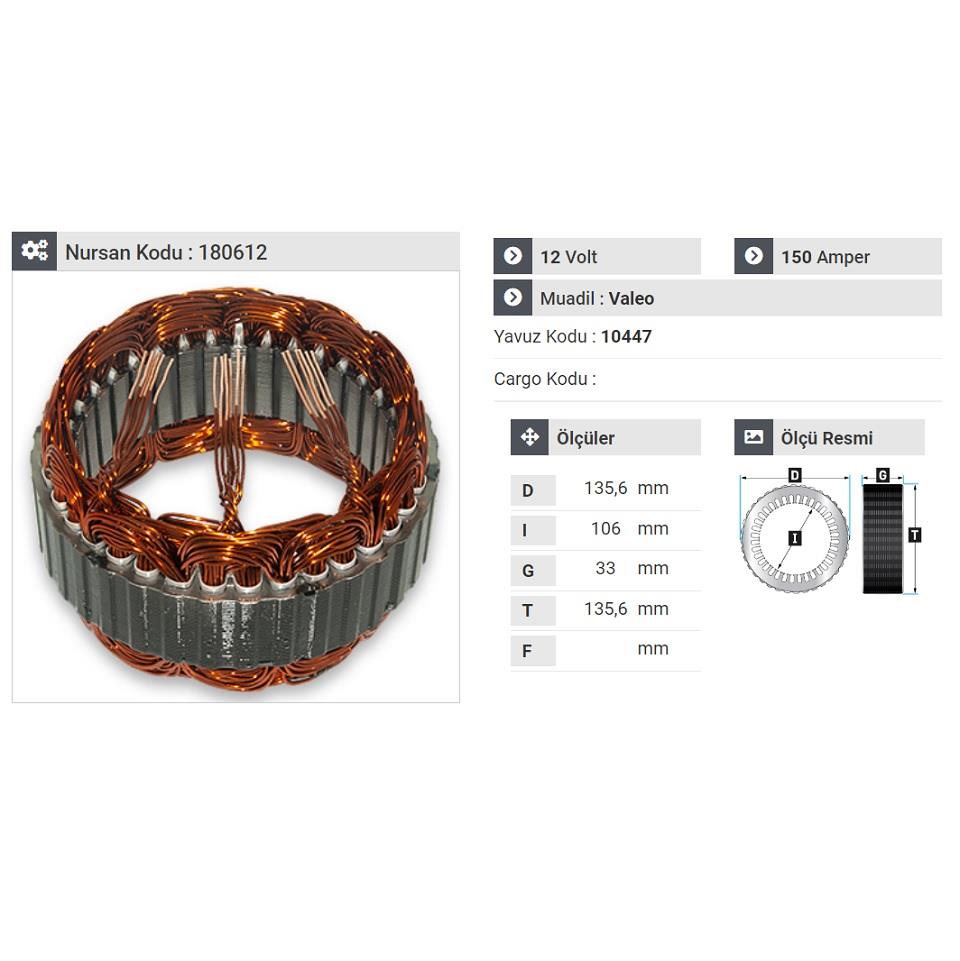 12V ALTERNATÖR STATÖR VALEO TİPİ 150 A (3 UÇLU)