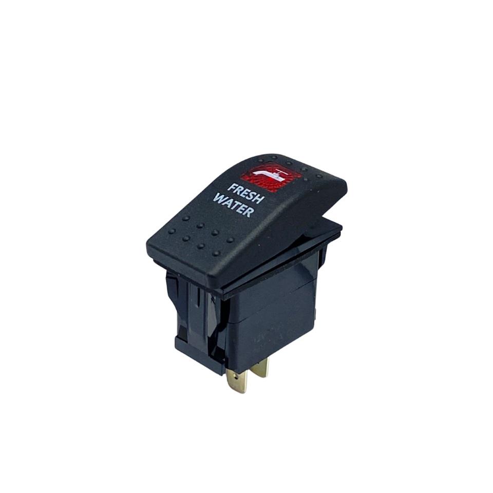TUŞLU ANAHTAR IŞIKLI KIRMIZI HİDRAFOR (3 FİŞ) (TEK DEVRE) (12V 20A DC/24V 10A DC) MARİN