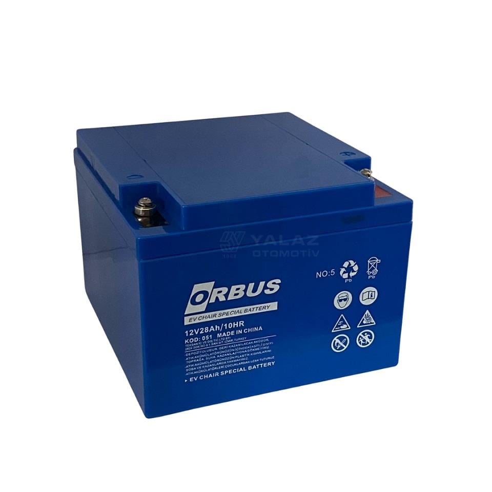 ORBUS 12V 28 AH ENGELLİ ARAÇ AKÜSÜ JEL (166*177*126) (YATAY) (8,3 KG) TSE'Lİ
