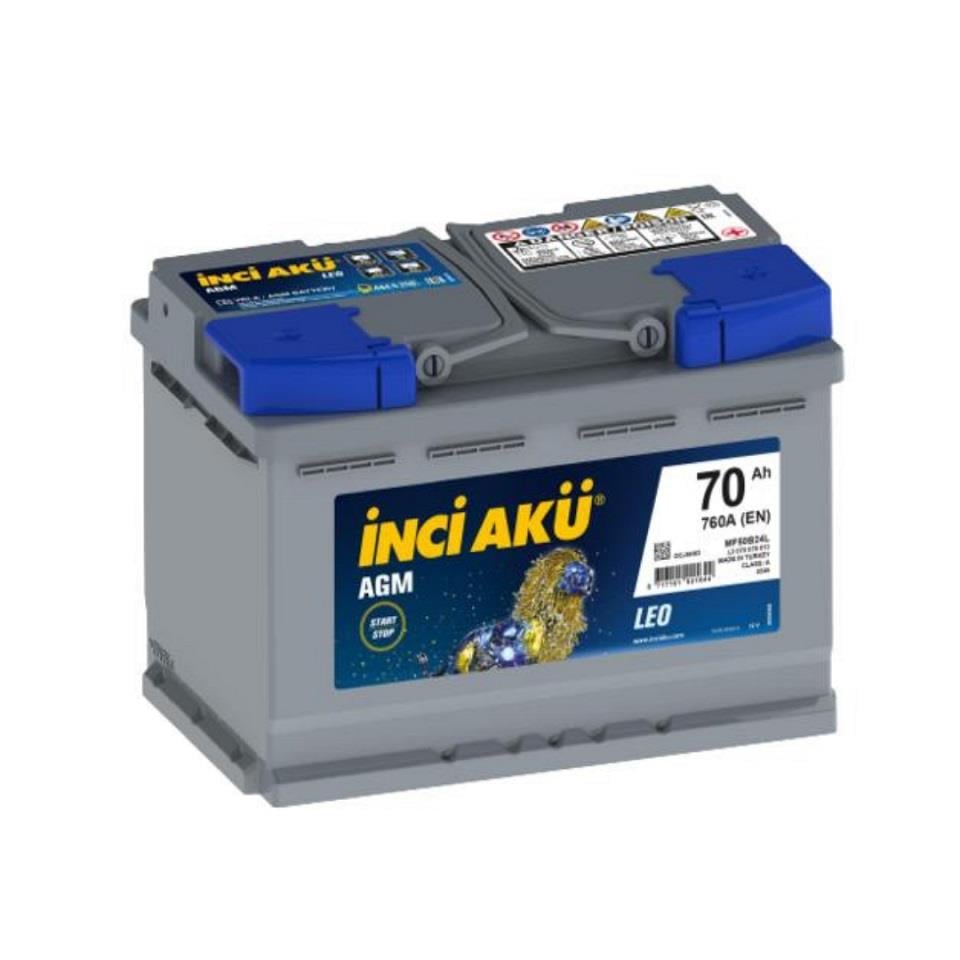 İNCİ 12V 70 AH AKÜ AGM LEO 760 A (EN) (START-STOP) (277*175*190) (3 YIL GARANTİ)