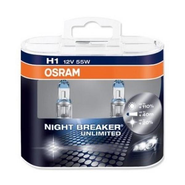 OSRAM 12V H1 AMPUL 55W +%110 FAZLA IŞIK 4000K NIGHT BREAKER UNLIMITED FAZLA IŞIK (2 AD)