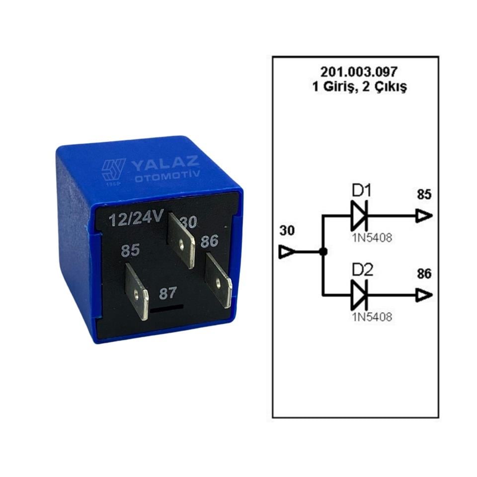ELO 12V-24V DİYOT ÜNİTESİ 1 GİRİŞ 2 ÇIKIŞ (ELEKTRONİK DEVRE KORUMA RÖLESİ) (30-85-86)