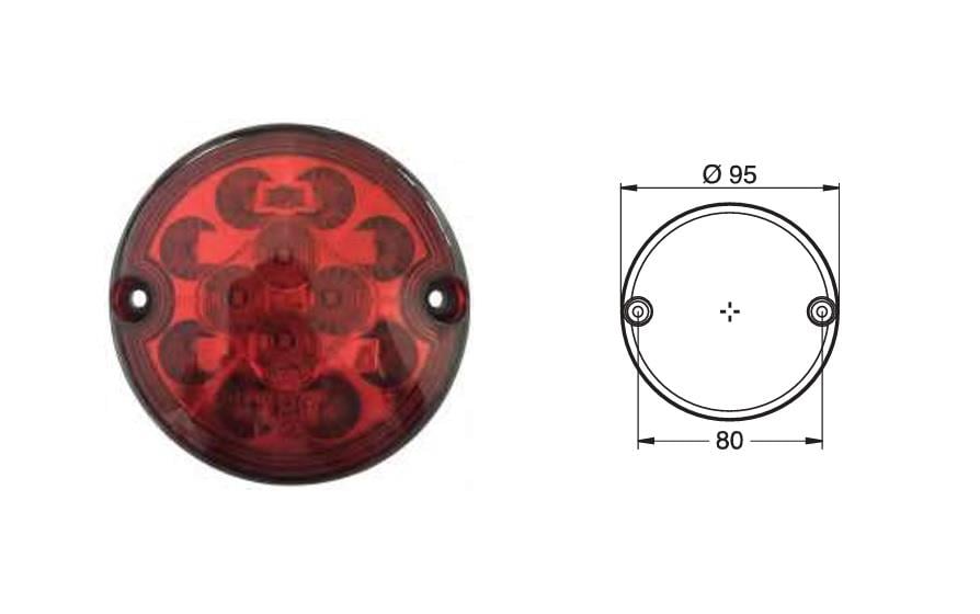 12V-24V STOP LAMBASI YUVARLAK (12 LEDLİ) (95 MM) OTOBÜS