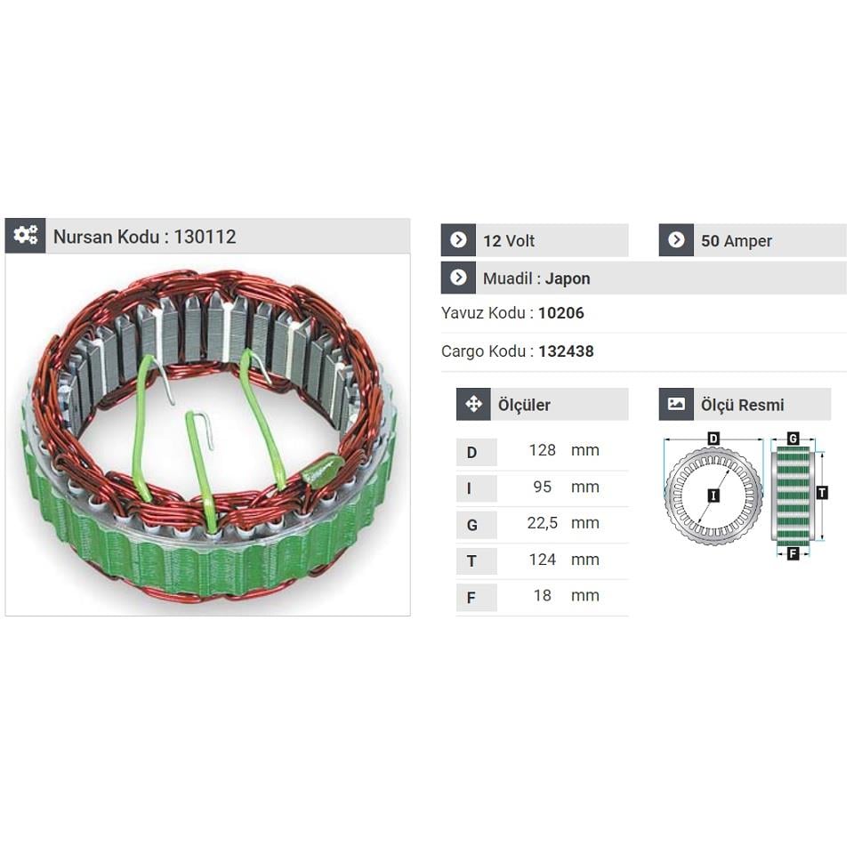 YAVUZ 12V ALTERNATÖR STATÖR HITACHI TİPİ 50 A (3 UÇLU) ISUZU-MAZDA-NISSAN