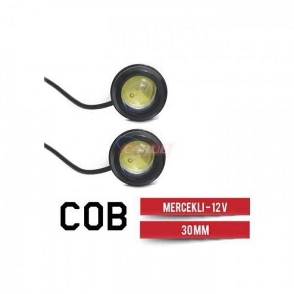 12V LAMBA YUVARLAK MERCEKLİ COB LEDLİ FONKSİYONLU ÇAKARLI BEYAZ UNIVERSAL (30 MM) (2 AD)