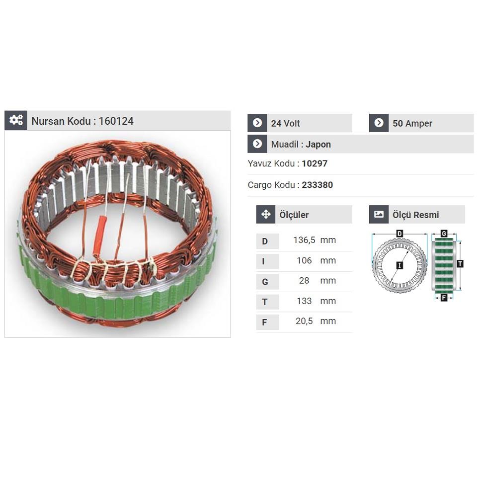 24V ALTERNATÖR STATÖR MITSUBISHI TİPİ 50 A (4 UÇLU)