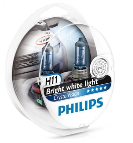 PHILIPS 12V H11 AMPUL 55W + PARK AMPULÜ CRYSTAL VISION  4300K (2 AD)
