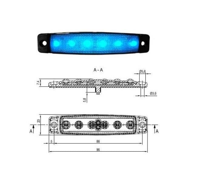 SANEL 24V PARMAK LAMBA 6-LEDLİ MAVİ (95*19 MM)