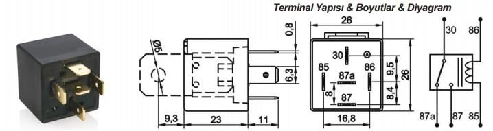 24V RÖLE 5 UÇLU 30 A/20 A (ÇİFT PLATİN) (SU GEÇİRMEZ) (30-85-86-87-87a)