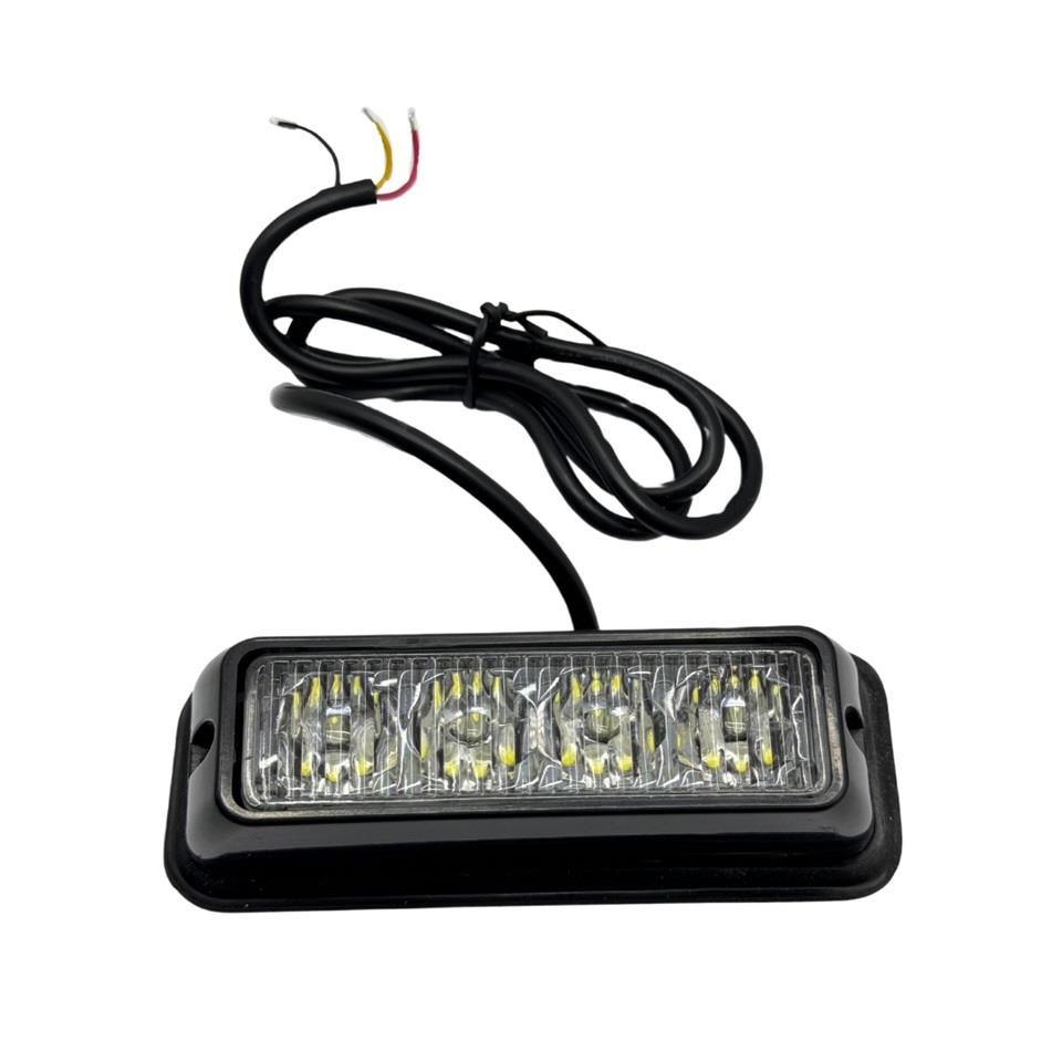 12V-24V ÇAKAR FLAŞ LED LAMBA (ŞEFFAF) (MAVİ) (4X1W) 18 FONKSİYONLU (110*33*30 MM)