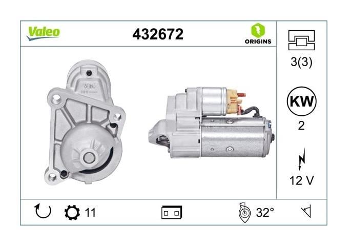 VALEO 12V MARŞ MOTORU 11 DİŞ RENAULT KANGOO  RENAULT CLIO/KANGOO/LAGUNA/MEGANE/SCENIC 1.9 DİZEL