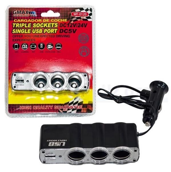 12V-24V ÇAKMAK SOKETİ (ENERJİ SOKETİ) (ÇAKMAK 3 + USB 1 ŞARJLI 0.5 A) (KABLOLU)