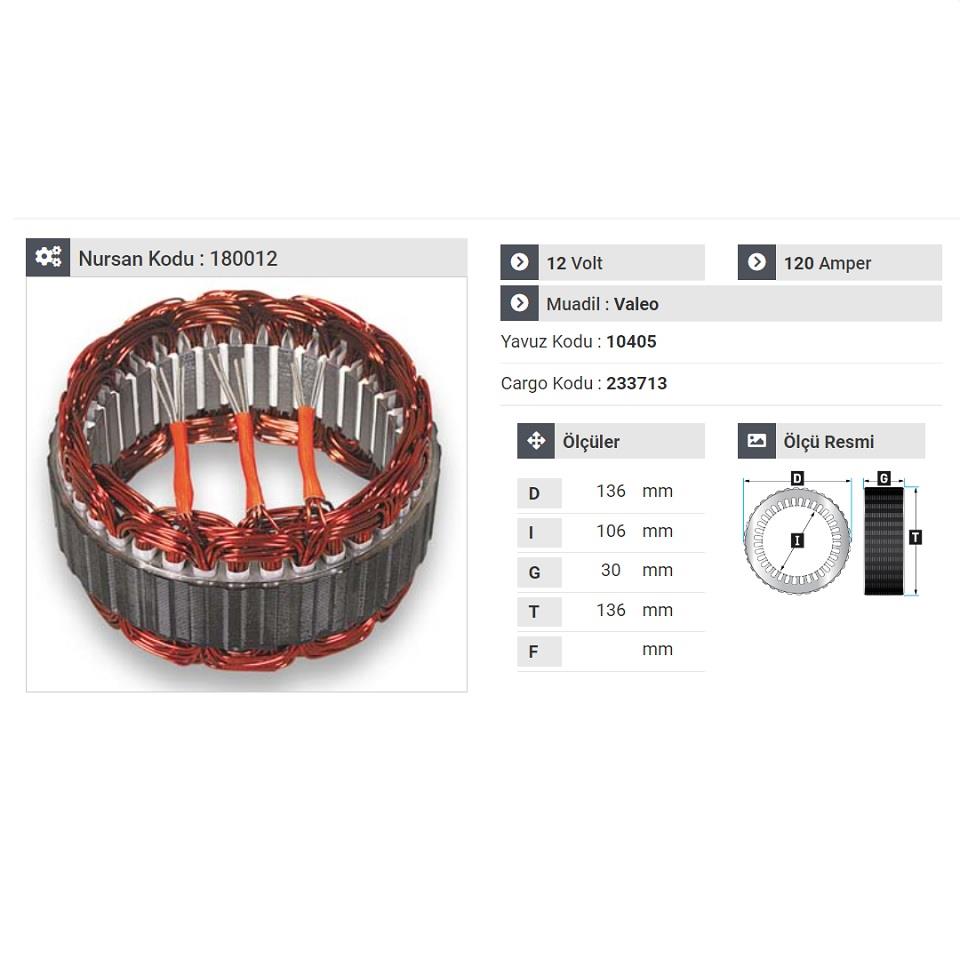 12V ALTERNATÖR STATÖR VALEO TİPİ 120 A (3 UÇLU)