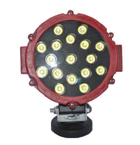 9V-36V LED LAMBA OFF-ROAD 51W (17 X 3W) YUVARLAK (155*155 MM) (KIRMIZI)