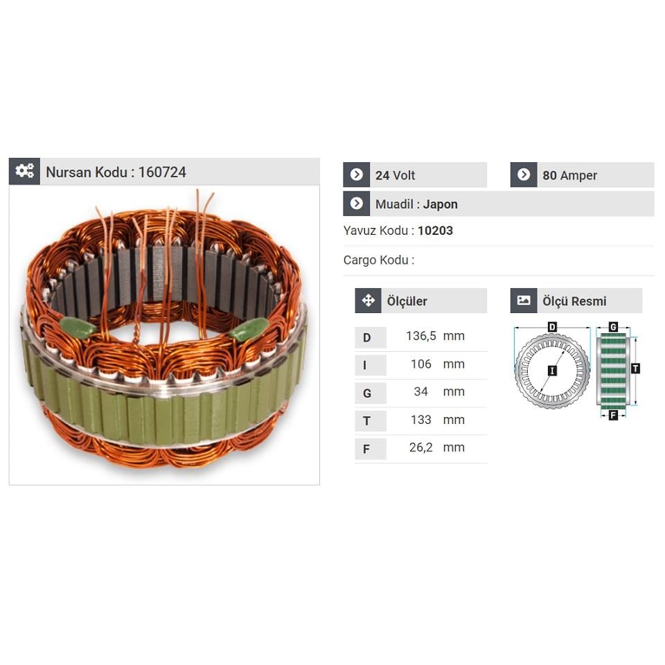 24V ALTERNATÖR STATÖR MITSUBISHI TİPİ 80 A FORD CARGO