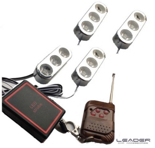 12V ESCORT ÇAKAR LAMBA FONKSİYONLU (3 LEDLİ) KUMANDALI KIRMIZI/MAVİ (4 AD)