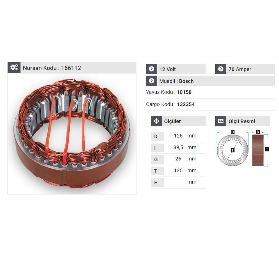 12V ALTERNATÖR STATÖR BOSCH TİPİ 70 A (3 UÇLU)