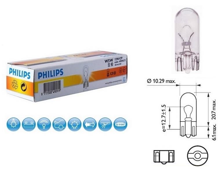 PHILIPS 12V DİPSİZ AMPUL T10 5W STANDART