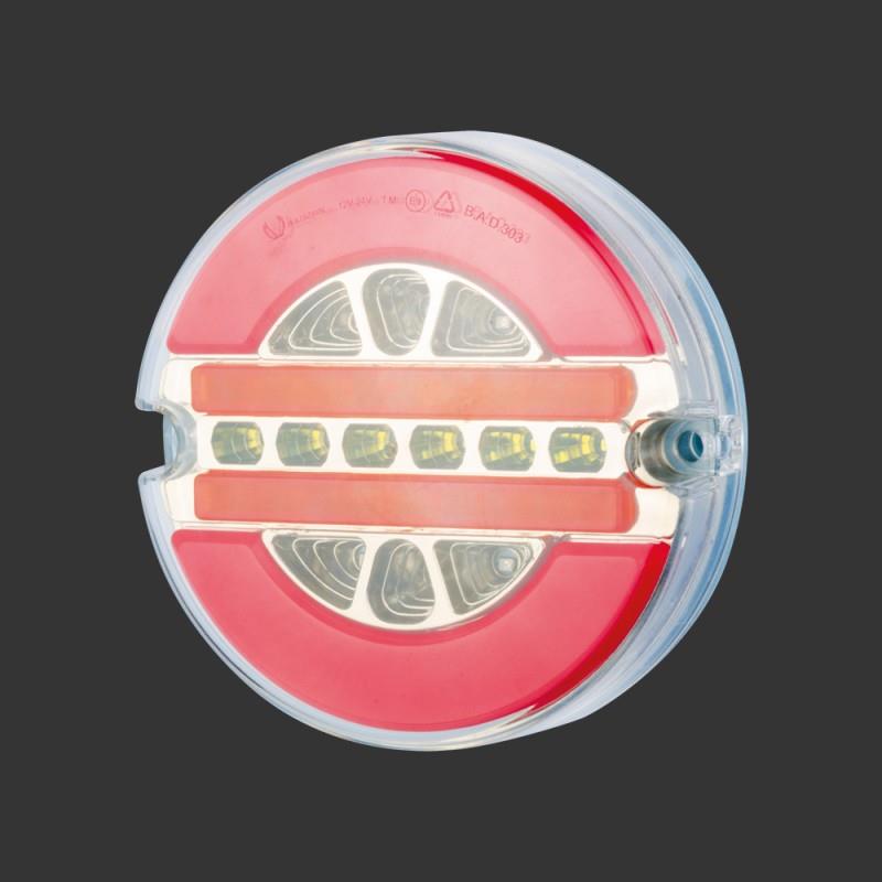 12V-24V STOP LAMBASI YUVARLAK KAYAR SİNYALLİ (NEON LEDLİ) (4 FONKSİYONLU) (KIRMIZI-BEYAZ) 140*35 MM