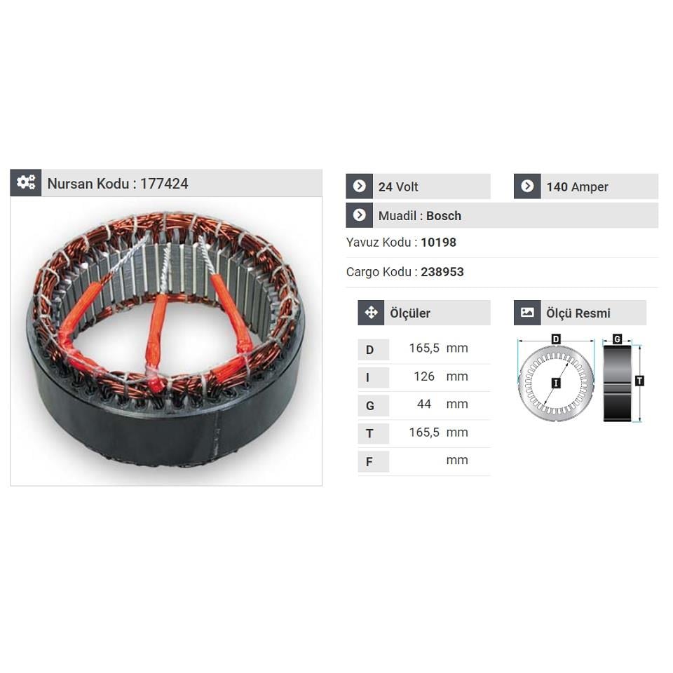 24V ALTERNATÖR STATÖR BOSCH TİPİ 140 A (3 UÇLU)