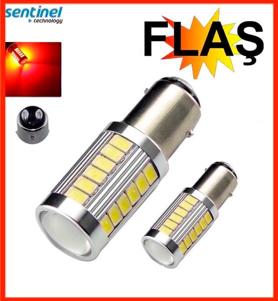 12V 1016 AMPUL 33 LEDLİ MERCEKLİ KIRMIZI FLAŞLI ÇAKAR (2 AD)