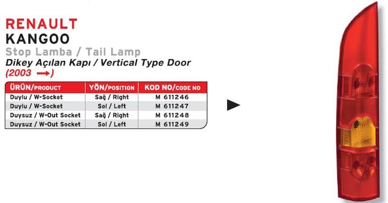 STOP LAMBASI (DUYSUZ) RENAULT KANGOO 2003-2007 TEK KAPI SOL