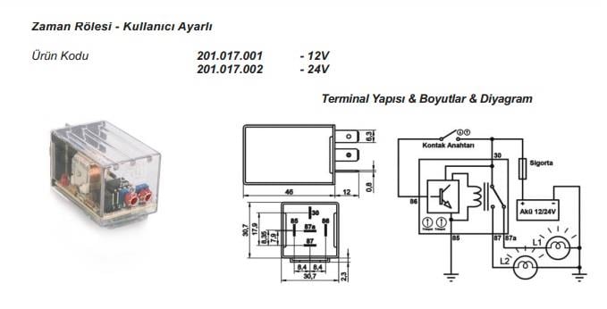 12V STOP ZAMAN RÖLESİ 5 UÇLU AYARLI (0.1 SN-11 SAAT ARASI) (OTOMATİK KATLANIR AYNA-MULTIMEDIA VS)