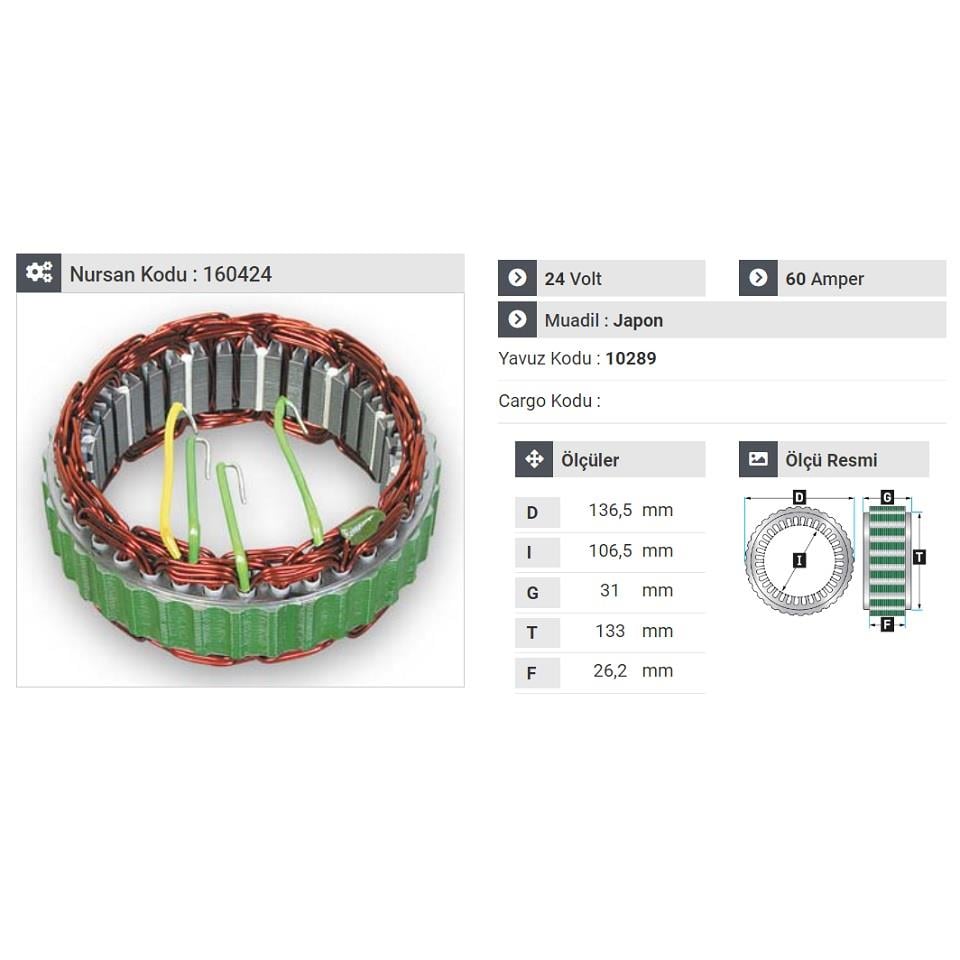 24V ALTERNATÖR STATÖR 60 A MITSUBISHI FUSO CANTER 859 EF