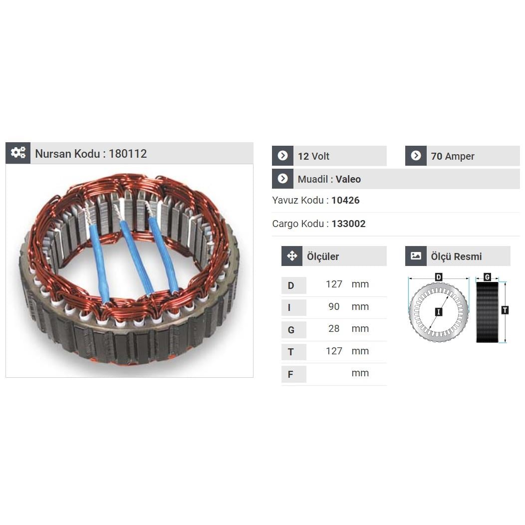 12V ALTERNATÖR STATÖR 70 A VALEO TİPİ (3 UÇLU) R9/R11