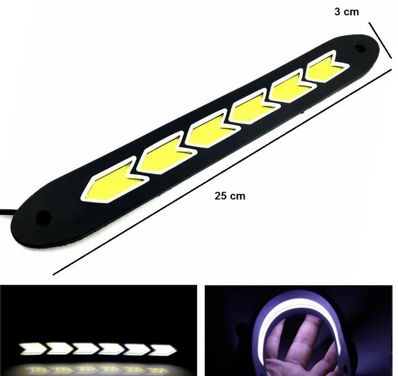 12V GÜNDÜZ SÜRÜŞ LEDİ SİLİKONLU (OKLU) (COB LED) (30 MM X 250 MM) (2 AD)