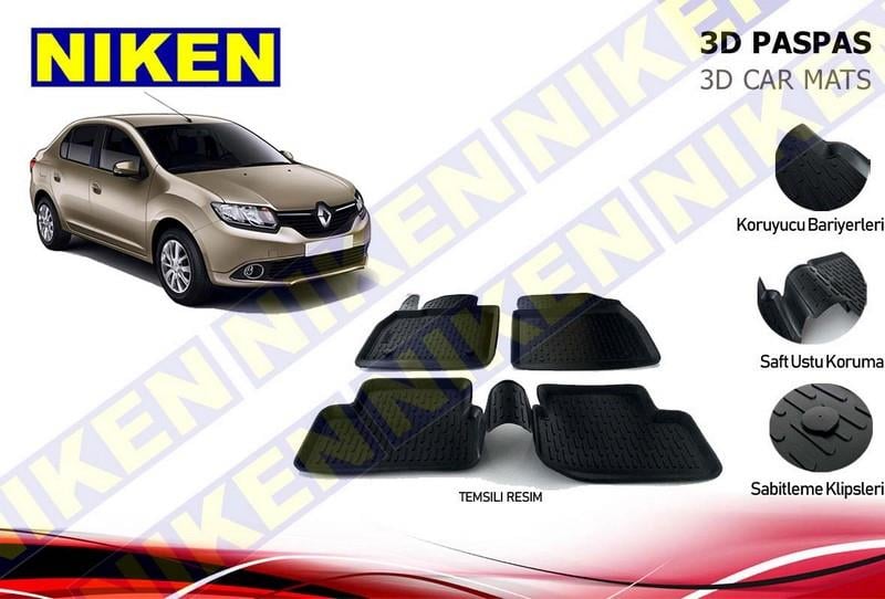 3D ARAÇ PASPASI (SİYAH) (4 PARÇA) RENAULT SYMBOL 2013 > ( SABİTLEME KLİPSSİZ )