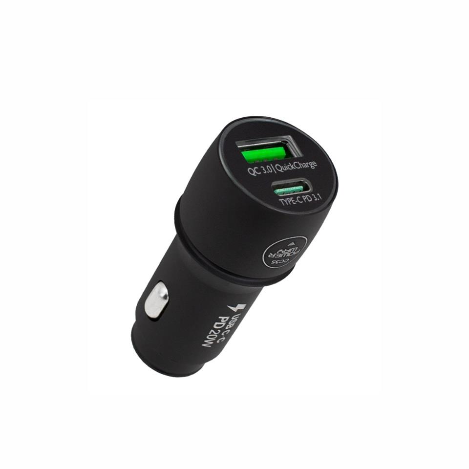 12V-30V TELEFON ŞARJ CİHAZI 3.0 A/3.1 A (ÇAKMAK GİRİŞLİ) (USB+ IPHONE TYPE-C) + KABLO