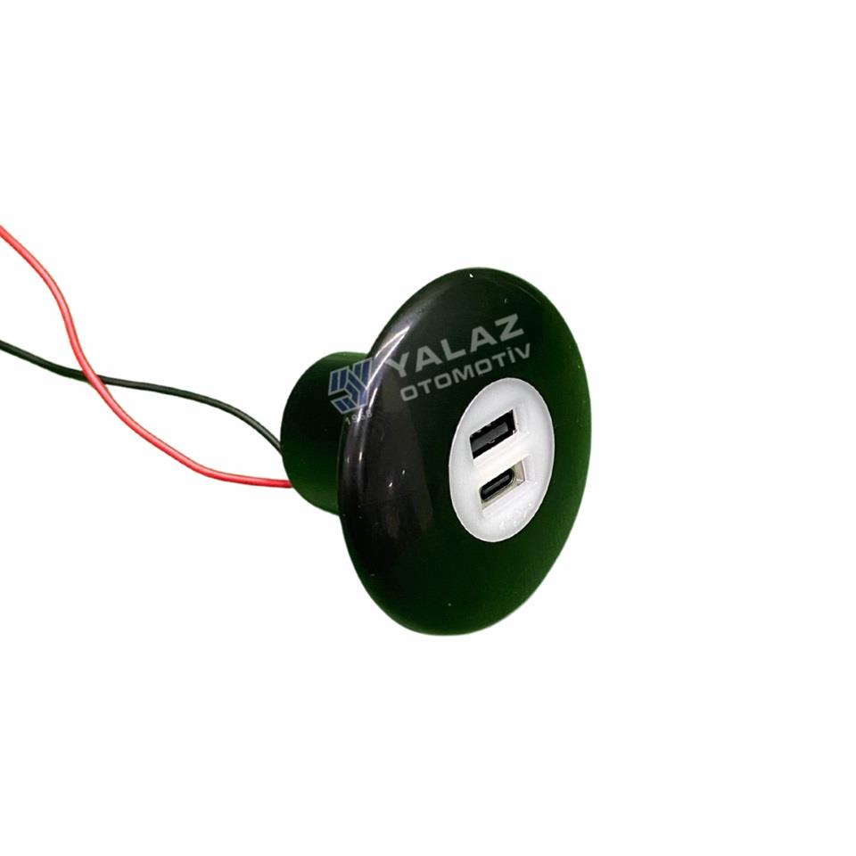 10V-36V TELEFON ŞARJ CİHAZI (USB+TYPE-C) (2.4A X 2) (MAVİ LED IŞIK)