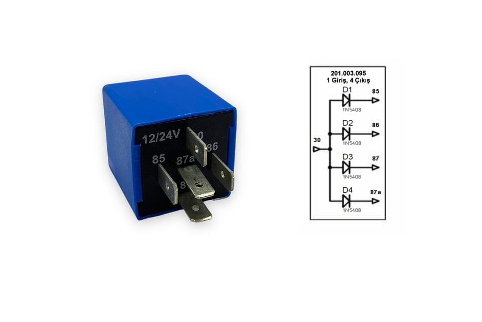 ELO 12V-24V DİYOT ÜNİTESİ 1 GİRİŞ 4 ÇIKIŞ (ELEKTRONİK DEVRE KORUMA RÖLESİ) (30-85-86-87-87a)