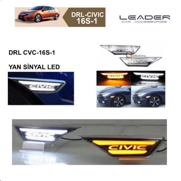 12V YAN SİNYAL LAMBASI LEDLİ FONKSİYONLU (CIVIC YAZILI) HONDA CIVIC 2017 >