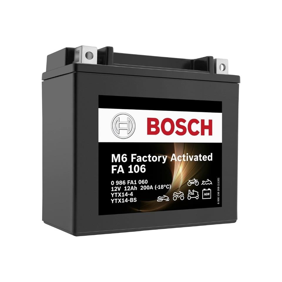BOSCH 12V 12 AH MOTOSİKLET AKÜSÜ AGM 200 A (EN) (150*87*145) (FA106) (YTX14-4) (YTX14-BS) (TERS)