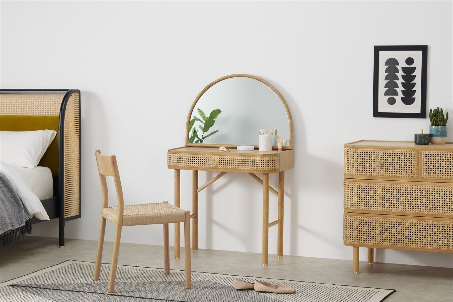 Ankhara Dressing Table, Rattan  Oak