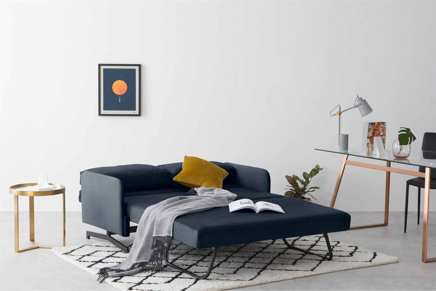 Motti Sofa Bed, Sapphire Blue Velvet