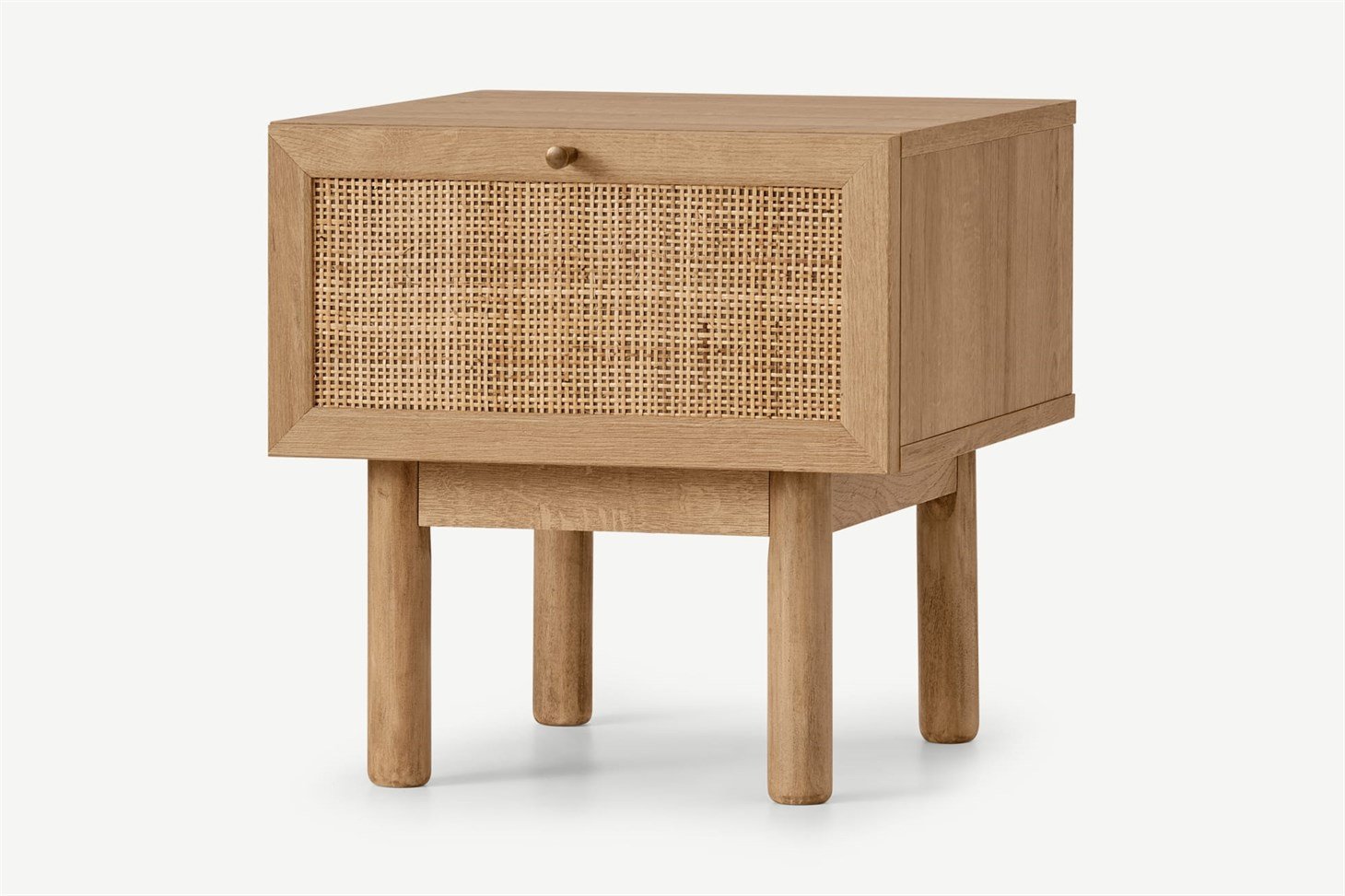 Pavia Bedside Table, Natural Rattan  Oak Effect