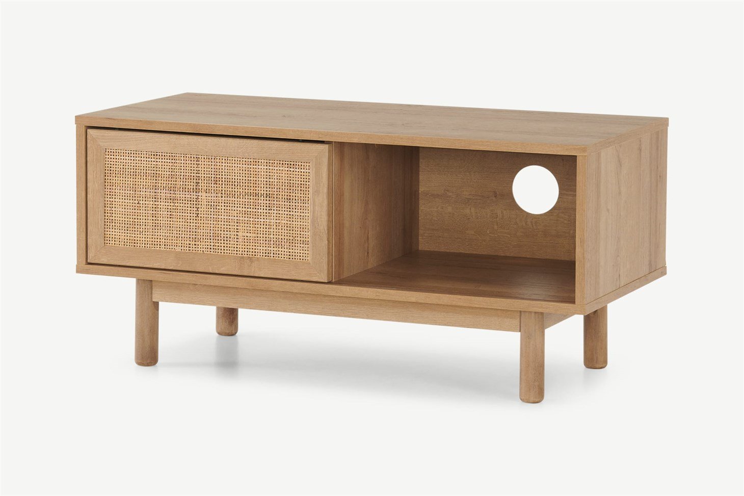 Pavia Compact TV Stand, Natural Rattan  Oak Effect