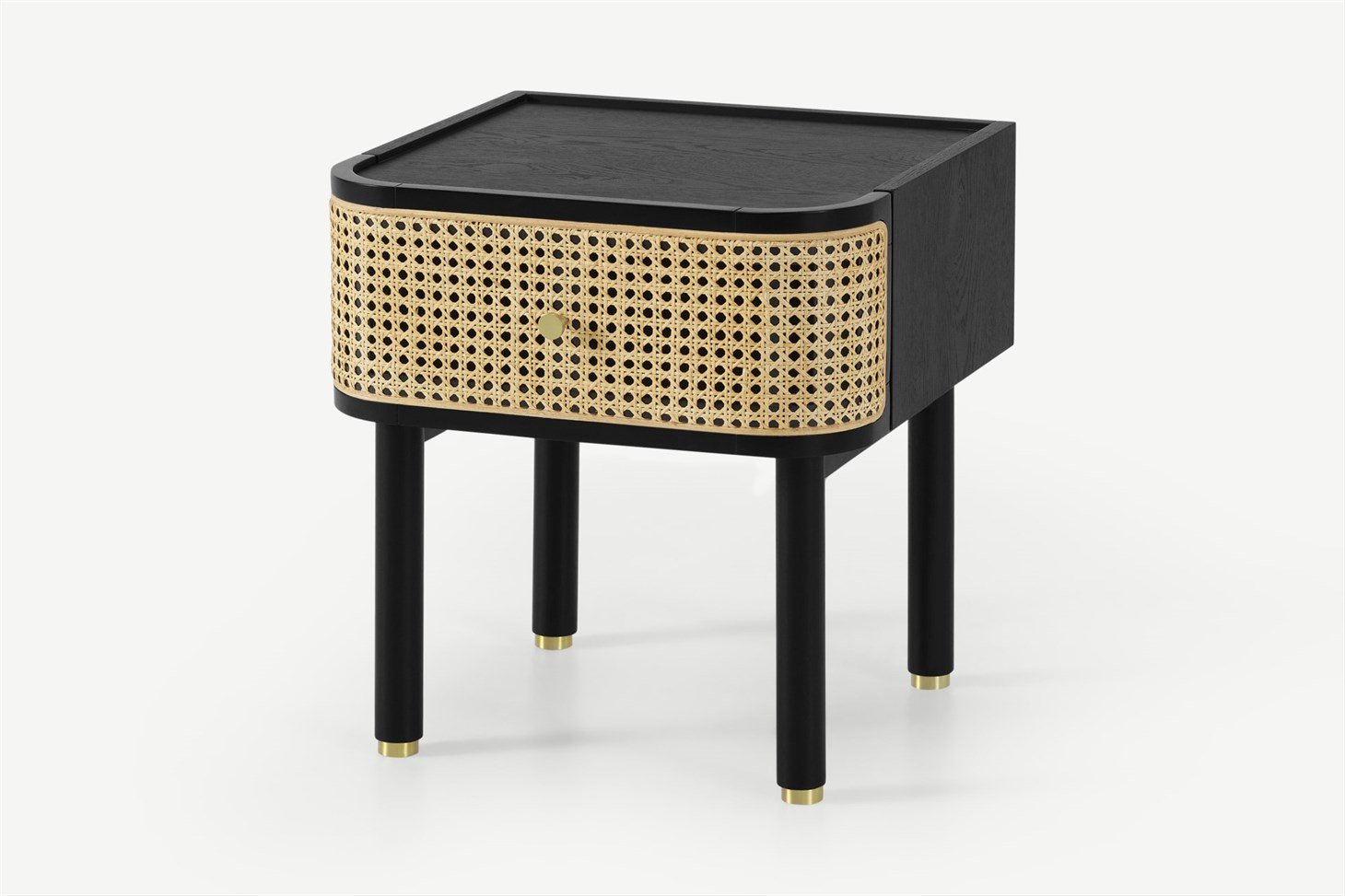 Ankhara Bedside Table, Rattan  Black Stain Oak