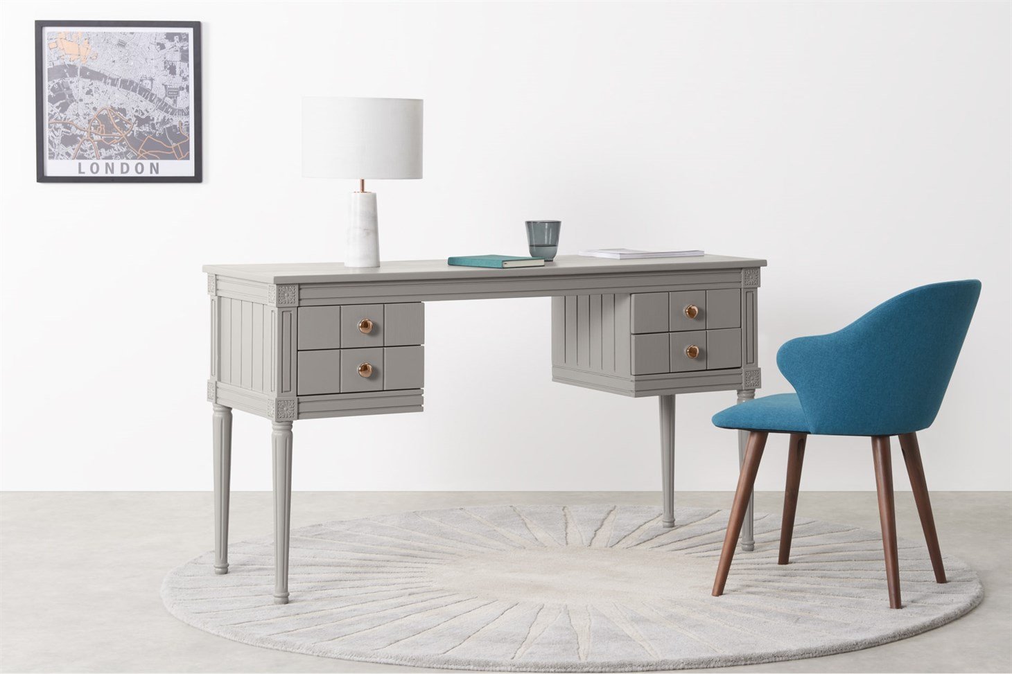 Bourbon Vintage Desk, Copper and Grey