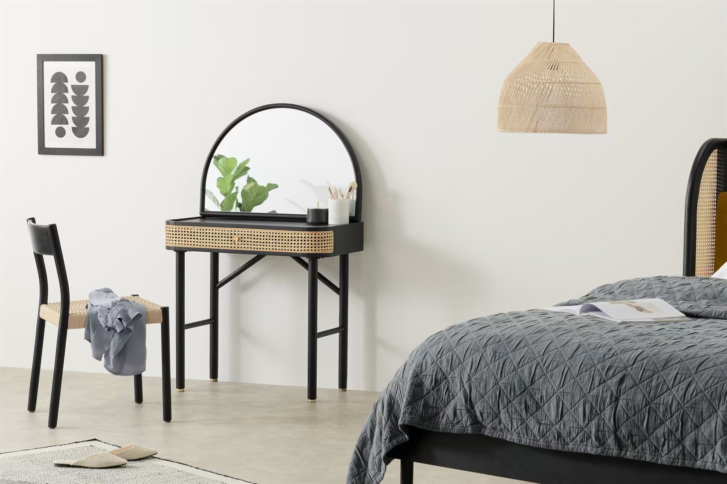 Vintage Hazeran Makyaj Masası Rmn 9133, Meşe Ağacı & Siyah